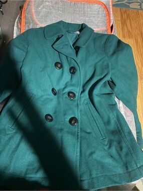 Old Navy - Med - Petite- Women’s Double-Breasted Green Wool Blend Peacoat